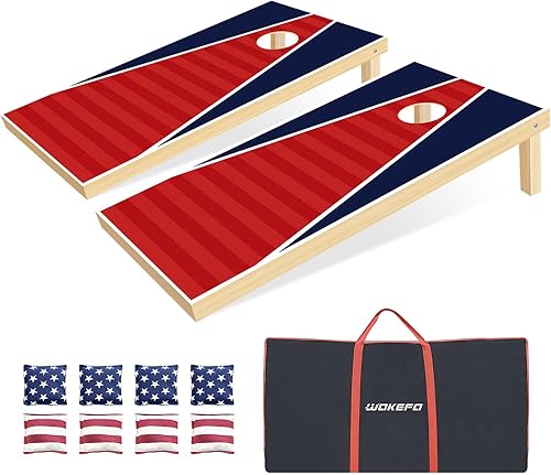 Wakefa Juego de cornhole de madera maciza, juego de juegos de tableros de cornhole de 3 x 2, juego de cornhole de maíz, tamaño reglamentario incluye