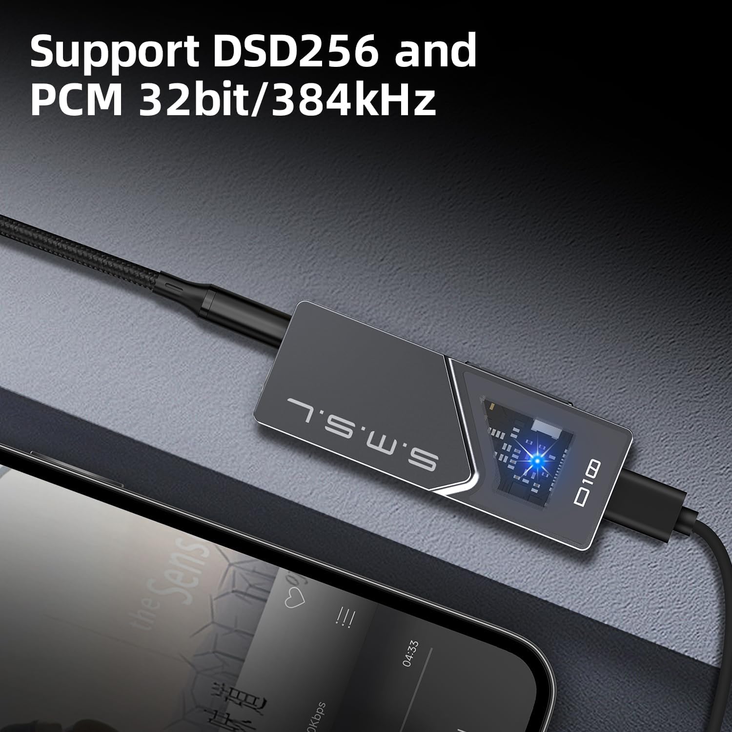 S.M.S.L D10 Headphone Amplifier USB Potrable Dac with 3.5mm & 4.4mm Balacnced Dual Mini Audio Amp Outputs Support 500mw 16ΩDSD256 PCM 32bit/384khz Hi-Res Earphone Amp for Smartphones/PC/Laptops (Grey)