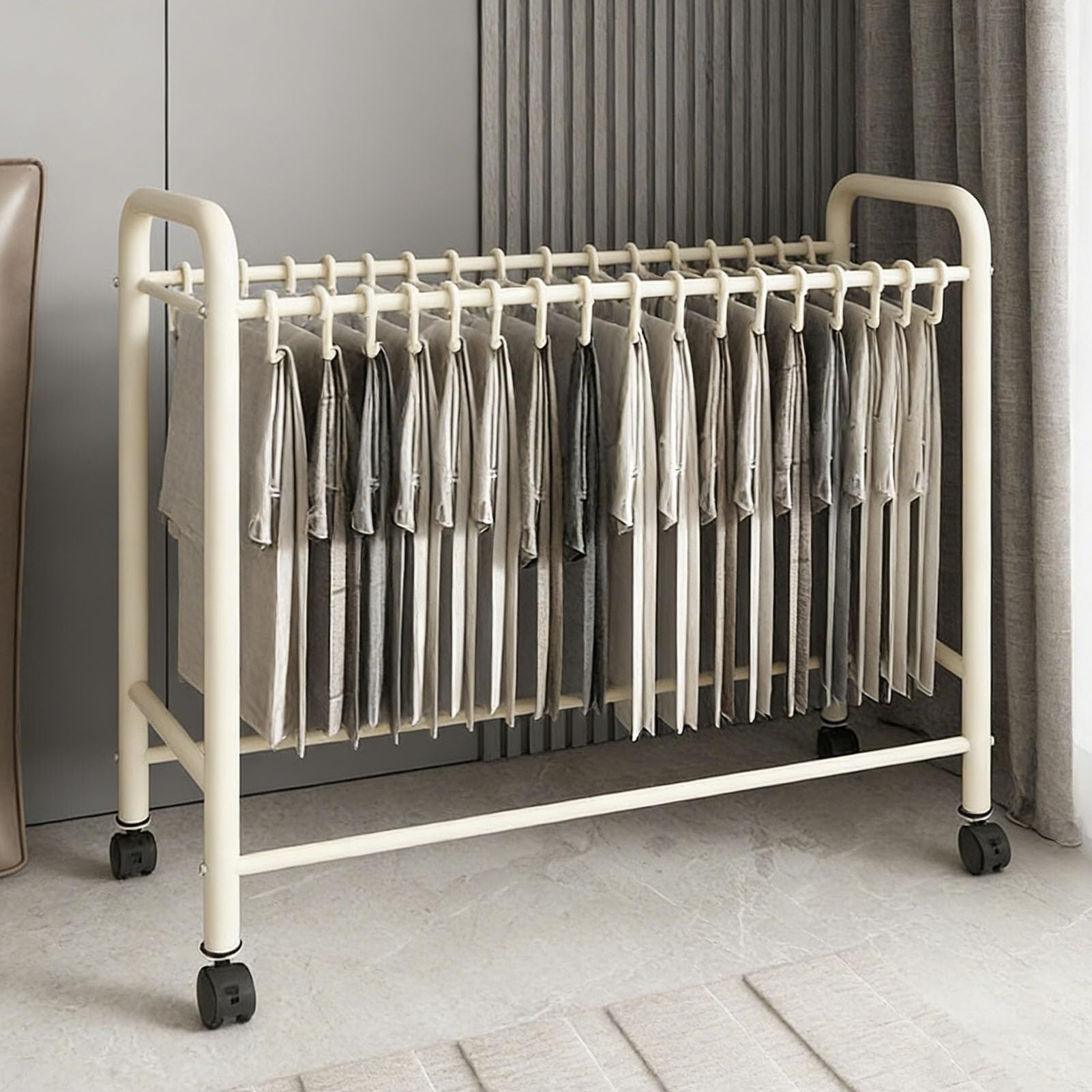 Multifunctional Rollable Trouser Stand with 30 Hooks - Space Saving Freestanding Clothes Rack for Jeans, Scarves, Towels & More (White, 30 Rods)