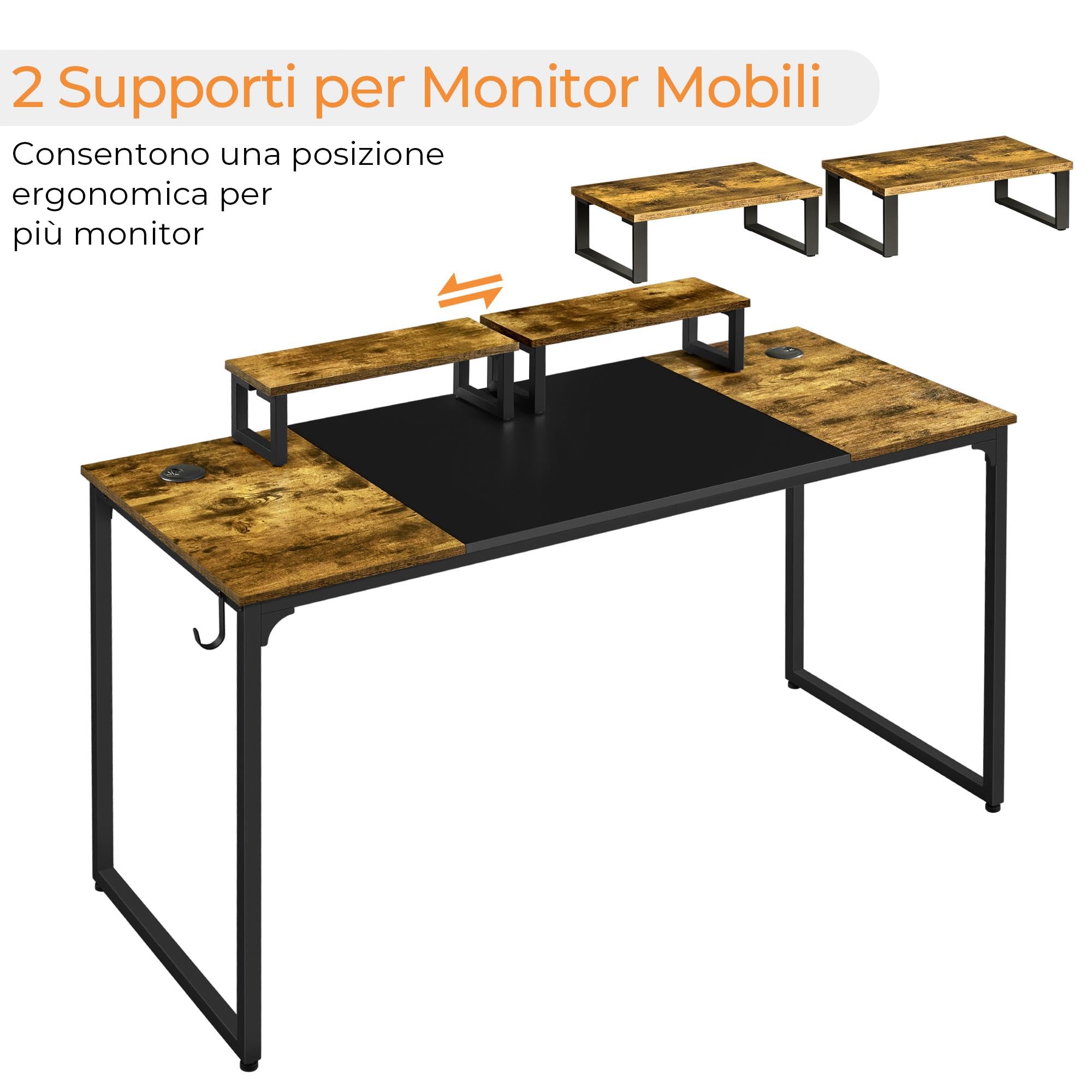 Yaheetech Scrivania per Computer Tavolo per PC Postazione di Lavoro Portaoggetti 140 x 60 x 89 cm Mobile da Ufficio a 2 Ripiani in Legno e Metallo Tavolo per Studio Vintage e Industriale