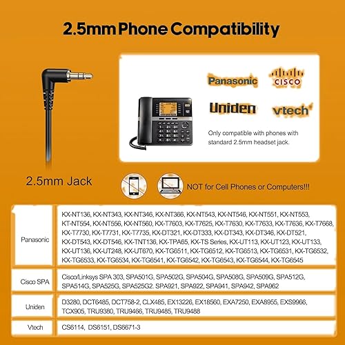 Miniatura 7 de Auriculares de teléfono con cable de 0.098 in para centro de llamadas de oficina con micrófono de cancelación de ruido para teléfono DECT Cisco