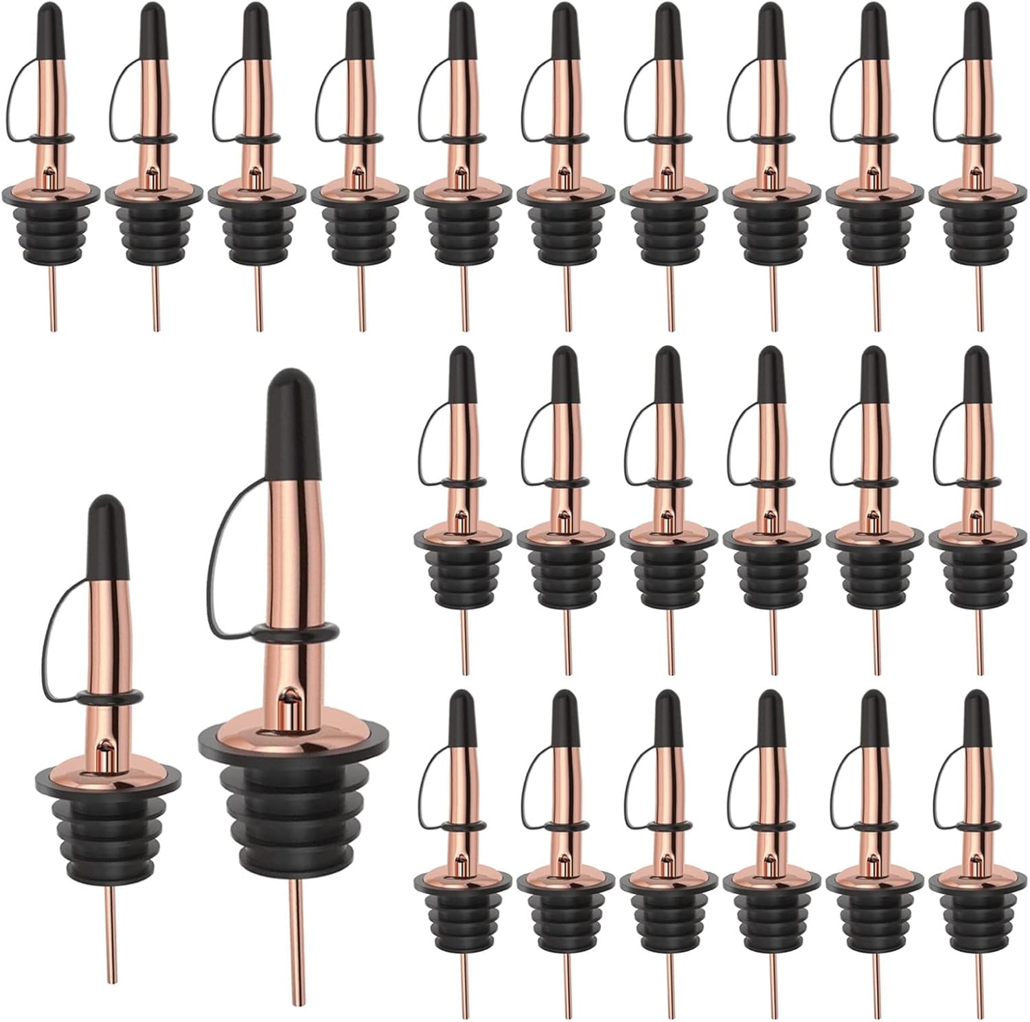 Pafusen 24 Pack Liquor Bottle Pourers, Liquor Pour Spout for Liquor Bottles, Stainless Steel Olive oil Dispenser Spout, Alcohol Pourer Dust Caps Covers Fixed, Rose Gold