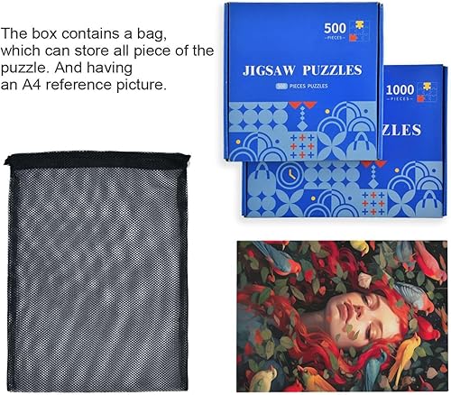Miniatura 7 de Bird Pretty Girl Jigsaw Puzzles 500 Pieces for Adults,Learning Educational Puzzles,Difficult and Challenge Families Toys with Mesh Storage Bag