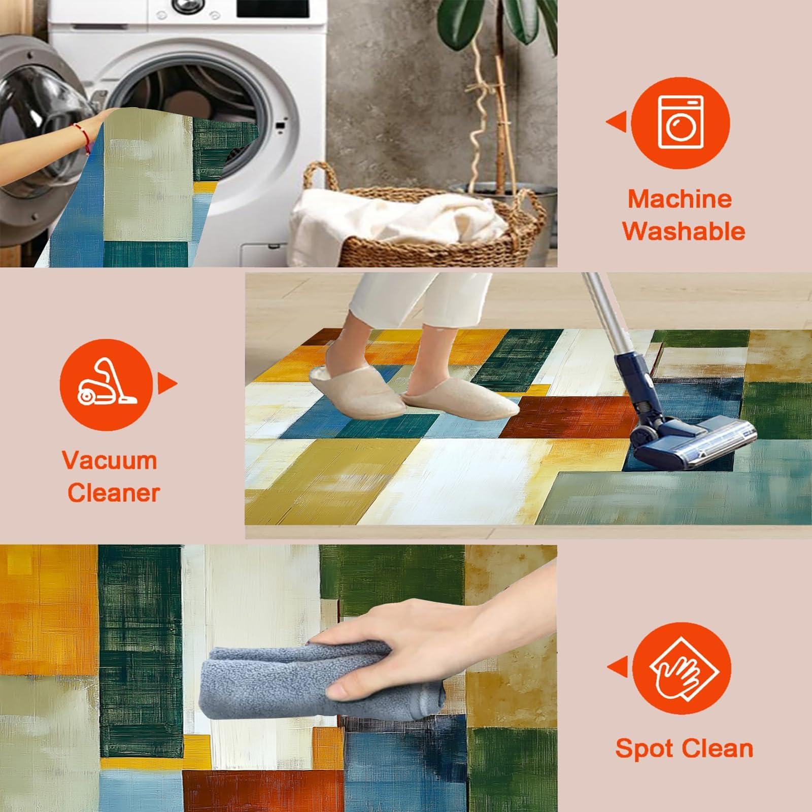 Farbblock Teppich Wohnzimmer 200x200cm Modern Waschbar Großer Geometrischer Teppich Schlafzimmer, Blaue und Grüne Quadrate Weich Kurzflor rutschfest Teppiche für Esszimmer Türrahmen Flur