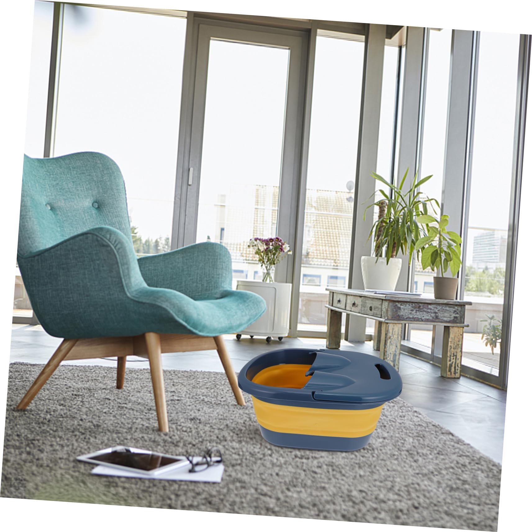 COLLBATH Cubeta Plegable Para Baño De Pies Portátil, Lavabos Caseros Azul Profundo, Deflector Térmico, Antideslizante y Compatible Para Masaje Relajante Hogar, Uso Familiar Niños
