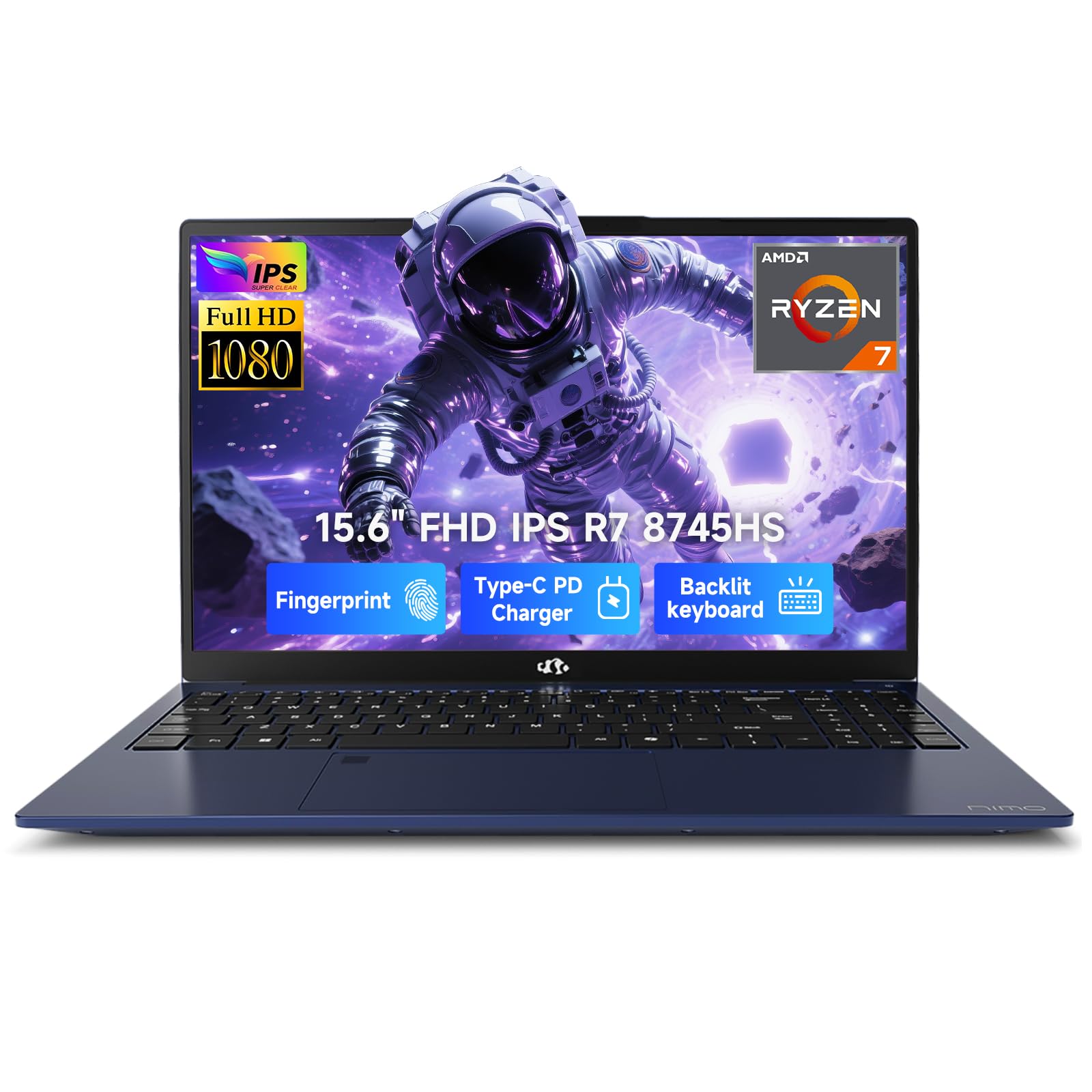15.6" Light-Gaming-Laptop, 8 Cores AMD Ryzen 7 8745HS 16GB DDR5 RAM 512GB SSD (Beat R9 6900HX, up to 4.9GHz) Radeon 780M GPU IPS FHD Computer with 100W Type-C Fingerprint, Backlit Keyboard
