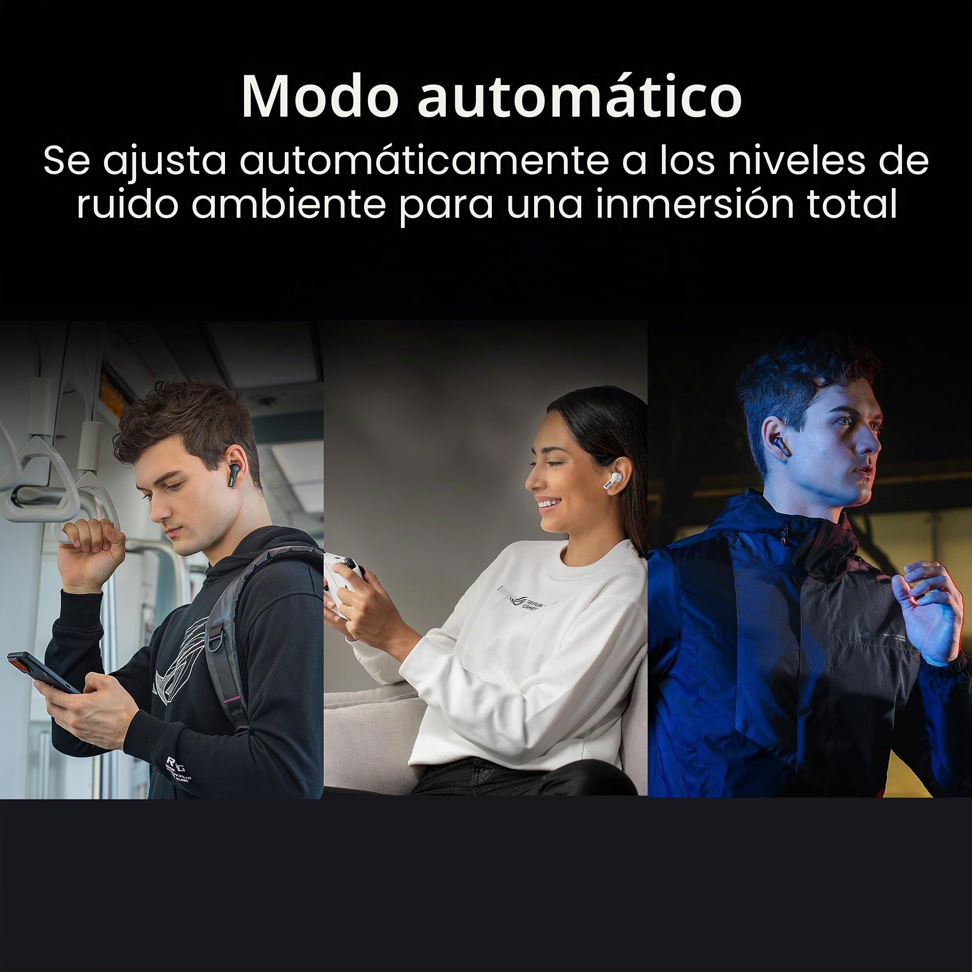 ASUS ROG Cetra True - Auriculares inalámbricos para Juegos (2.4 GHz y Bluetooth 5.3, ROG SpeedNova, Audio de 24 bits a 96 kHz, Dirac Opteo, micrófonos AI de conducción ósea, ANC adaptativo, duración