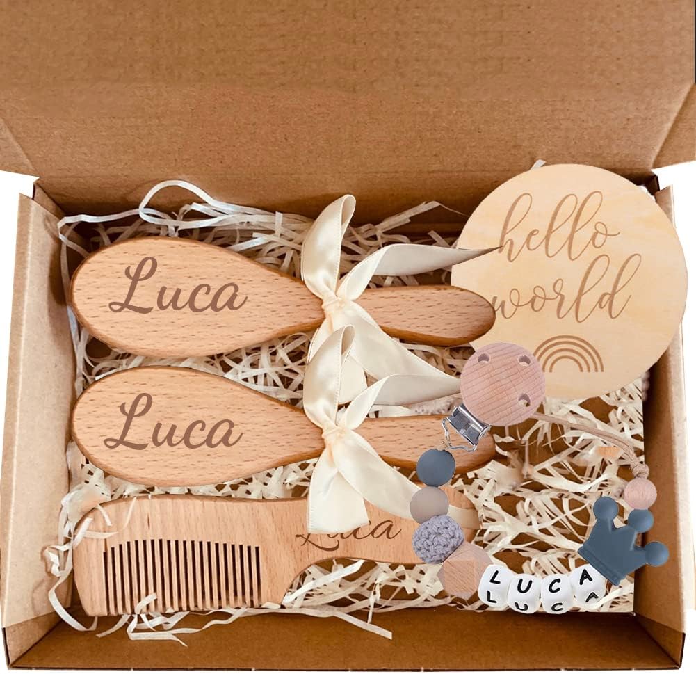 Personalized Wooden Baby Hair Brush and Comb Bristles
