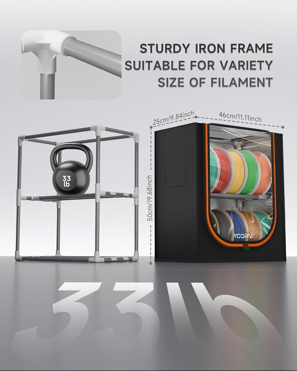 YOOPAI 3D Printer Filament Storage Box – 2 Tier Filament Storage Rack with Fabric Cover, Holds Up to 12 Rolls 1KG – 3D Filament Storage Organizer for Home, Workshop & Studio