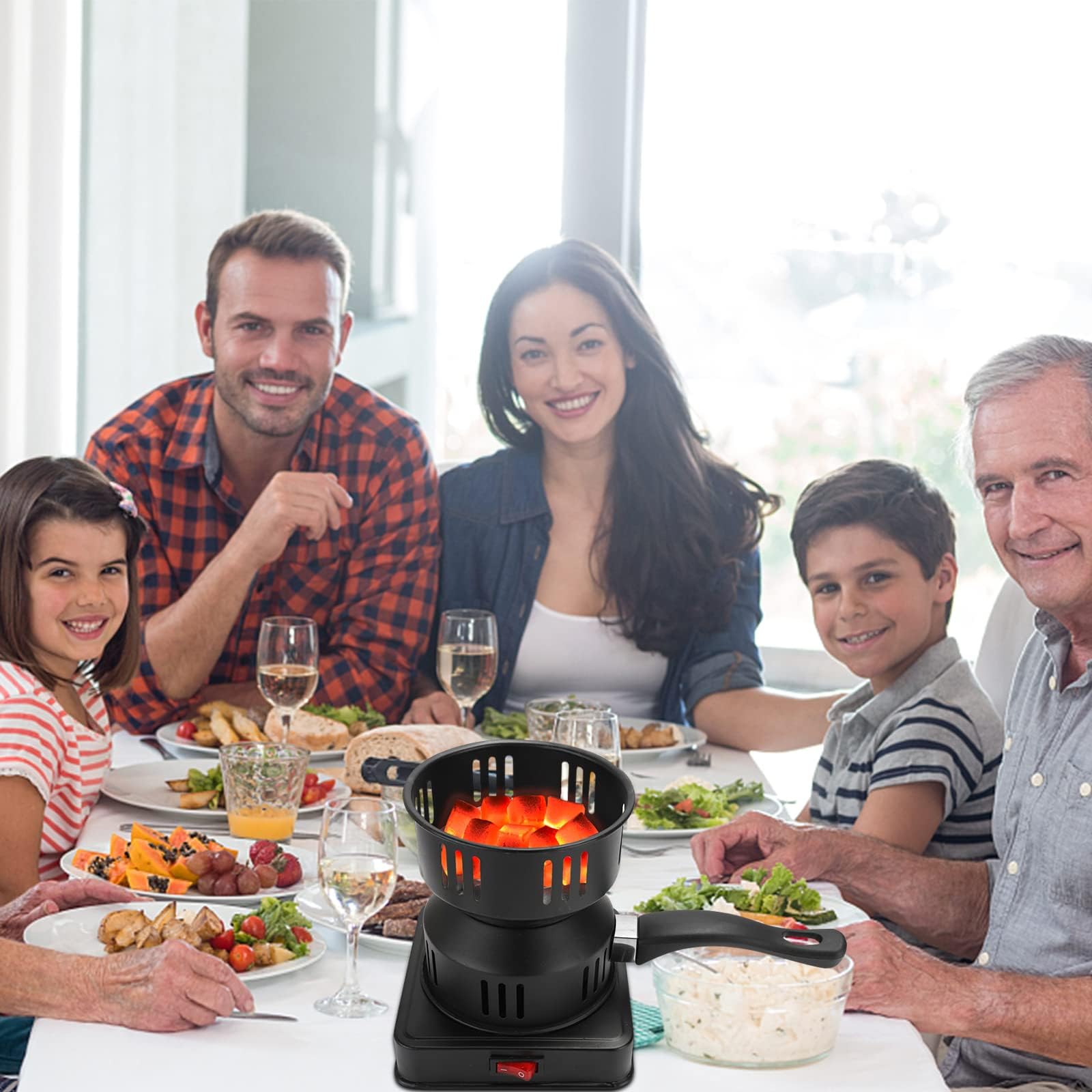Yuragim Encendedor de Carbón Eléctrico, 450–600 W, Carbón Vegetal, Parrilla de Carbón Eléctrico, Quemador de Carbón, Accesorios para Carbón, Cesta de Carbón, Placa Calefactora con Asa y Rejilla