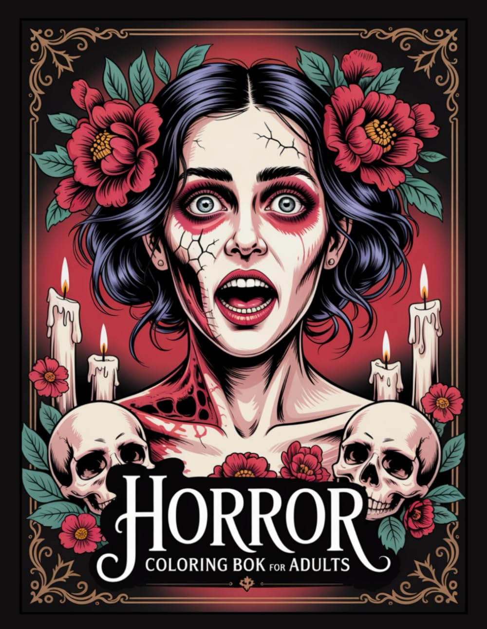 Horror Coloring Book for Adults: 50 Dark & Scary Coloring Pages Featuring Creepy Scenes and Spine-Chilling Portraits (Dark Fantasy Halloween Collection)