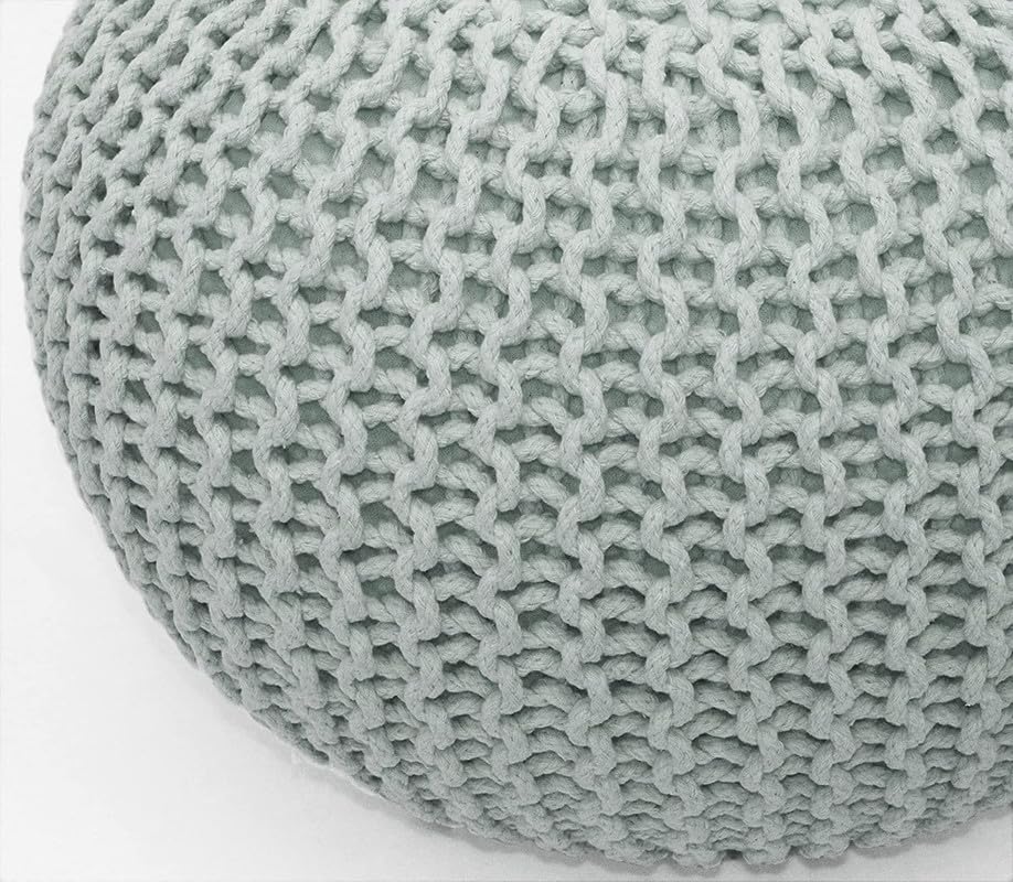 Image of Designs Hand Knitted Cotton Rope Beans Filled Round Oval Pouf Pouffe - Multi Colour - Pack of 01 - Designed for Living Room Sitting, Foot Rest