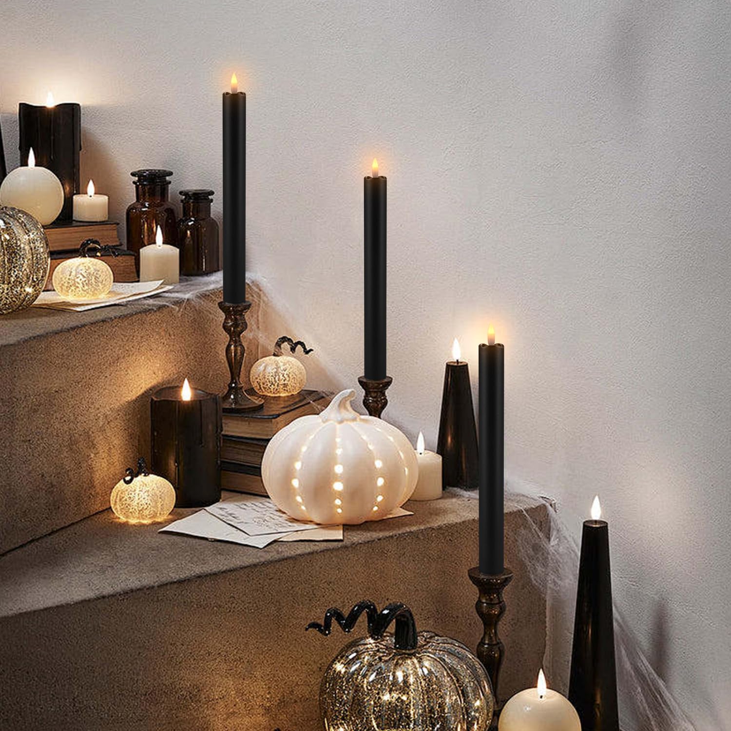 24 schwarze flammenlose kegelförmige Kerzen LED Flackernde Kerzen Set