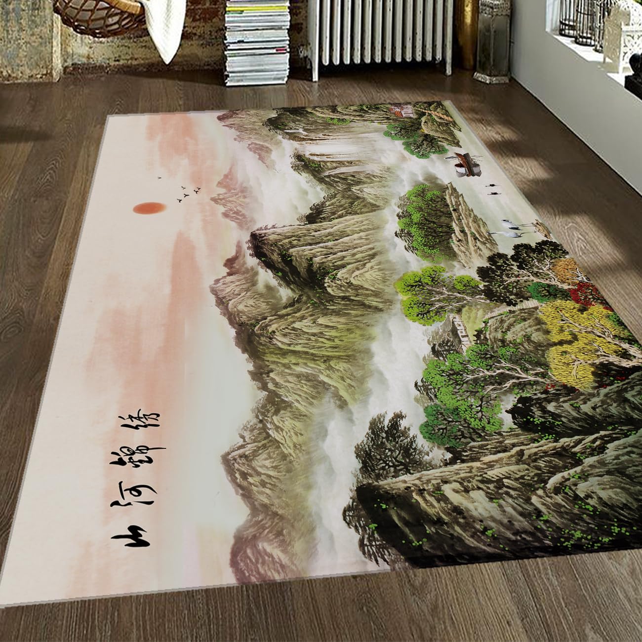 Tapis lavable pour salon avec envers antidérapant paysage de montagne