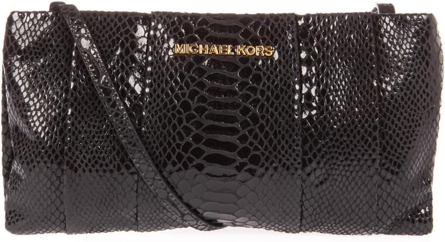 MICHAEL Michael Kors Daria Convertible Pleated Python-Embossed Clutch (Black)