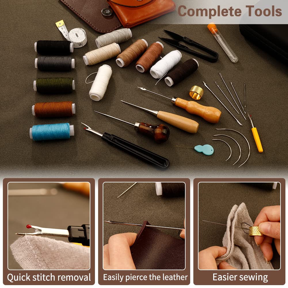 Kit Da Cucito In Pelle, Kit Di Riparazione Per Tappezzeria, Kit Da Cucito Resistente Con Aghi Da Cucito, Punteruolo Da Cucito, Strappatore Di Cuciture, Cucito A Mano, Fai Da Te In Pelle - 5