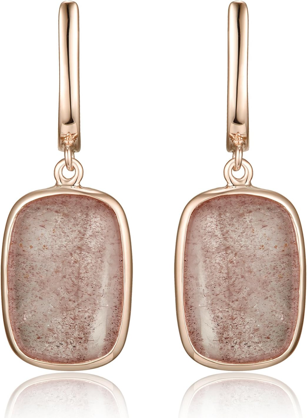 925 Sterling Silver Dangle Earrings with Squared Green Simulated Cat's Eye or Strawberry Quartz