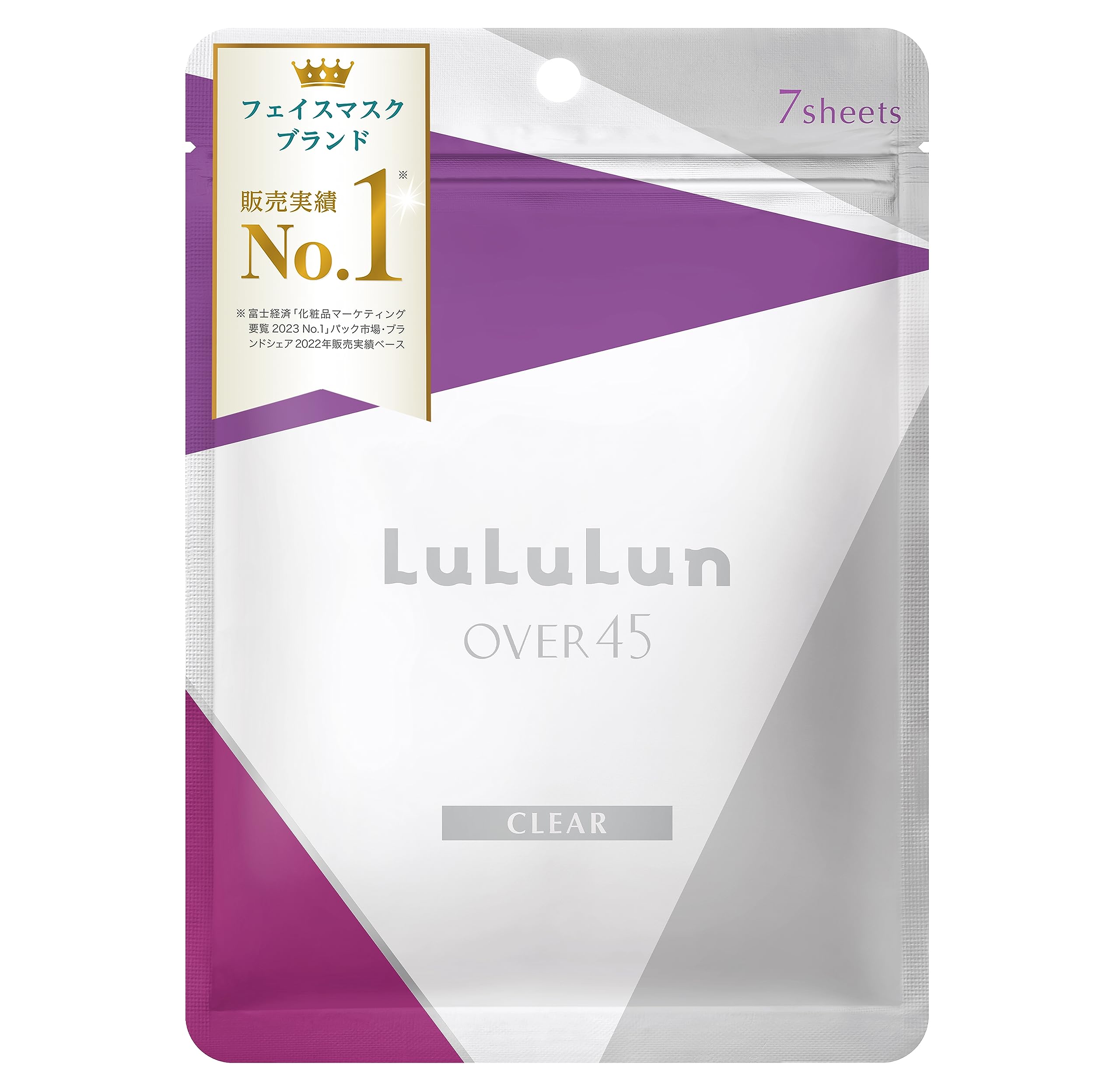 Lululun Over 45 Clear Cloth Mask - Anti-Ageing, Moisturising Mask Face with Glass Peptides for Mature Skin - Firming, Brightening Japanese Face Care for Daily Use (7 Sheets)