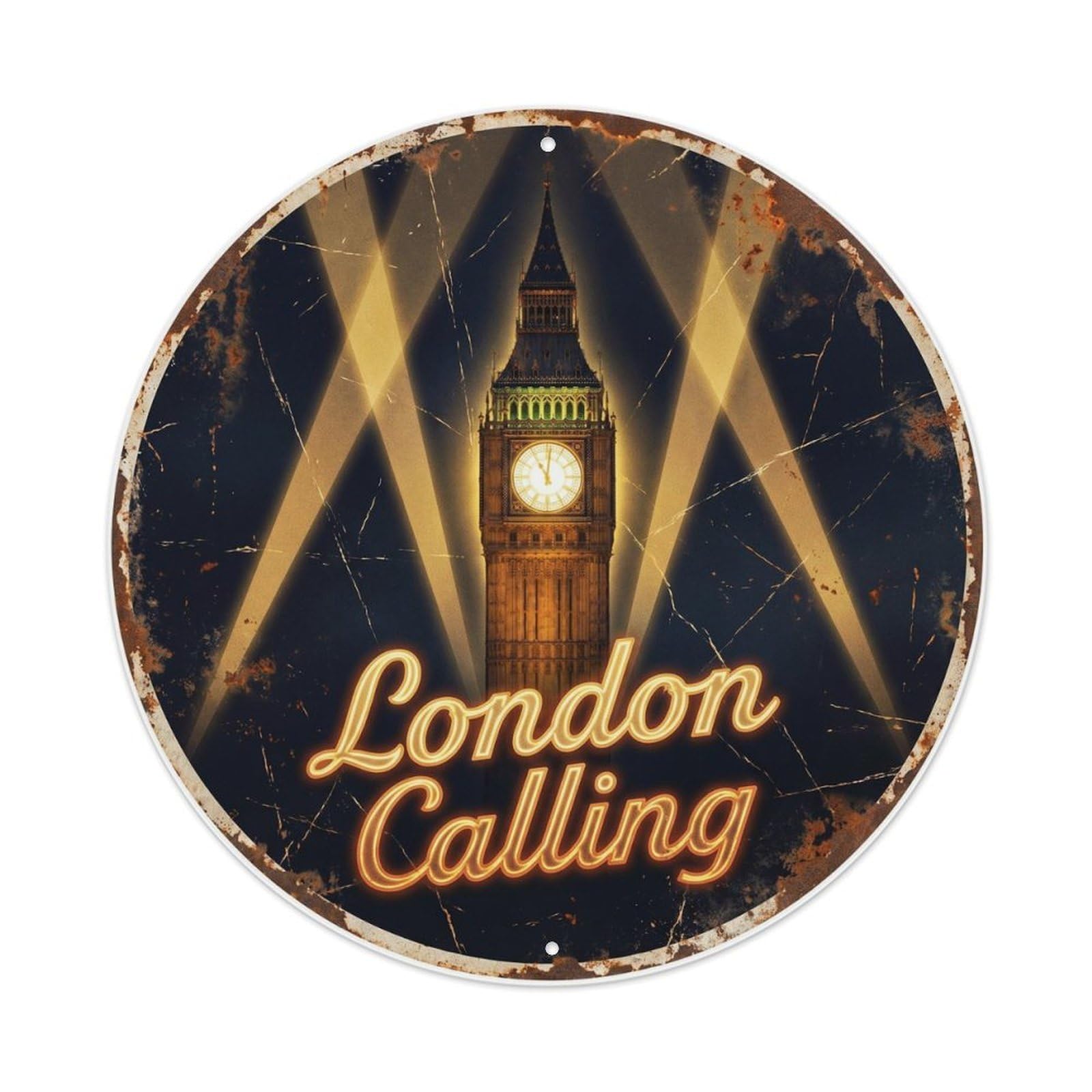 Fqcyn Style Vintage Travel London Tower Night Metal Tin Sign
