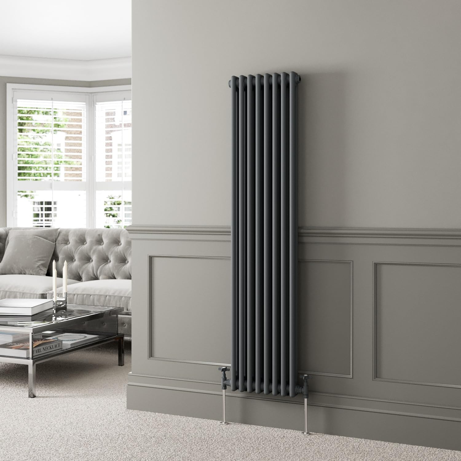 DuraTherm® 1600 x 380mm Anthracite Grey Traditional Vertical Designer Radiator Double Column Colosseum Cast Iron Style Central Heating Panel Radiators Rad — image 1