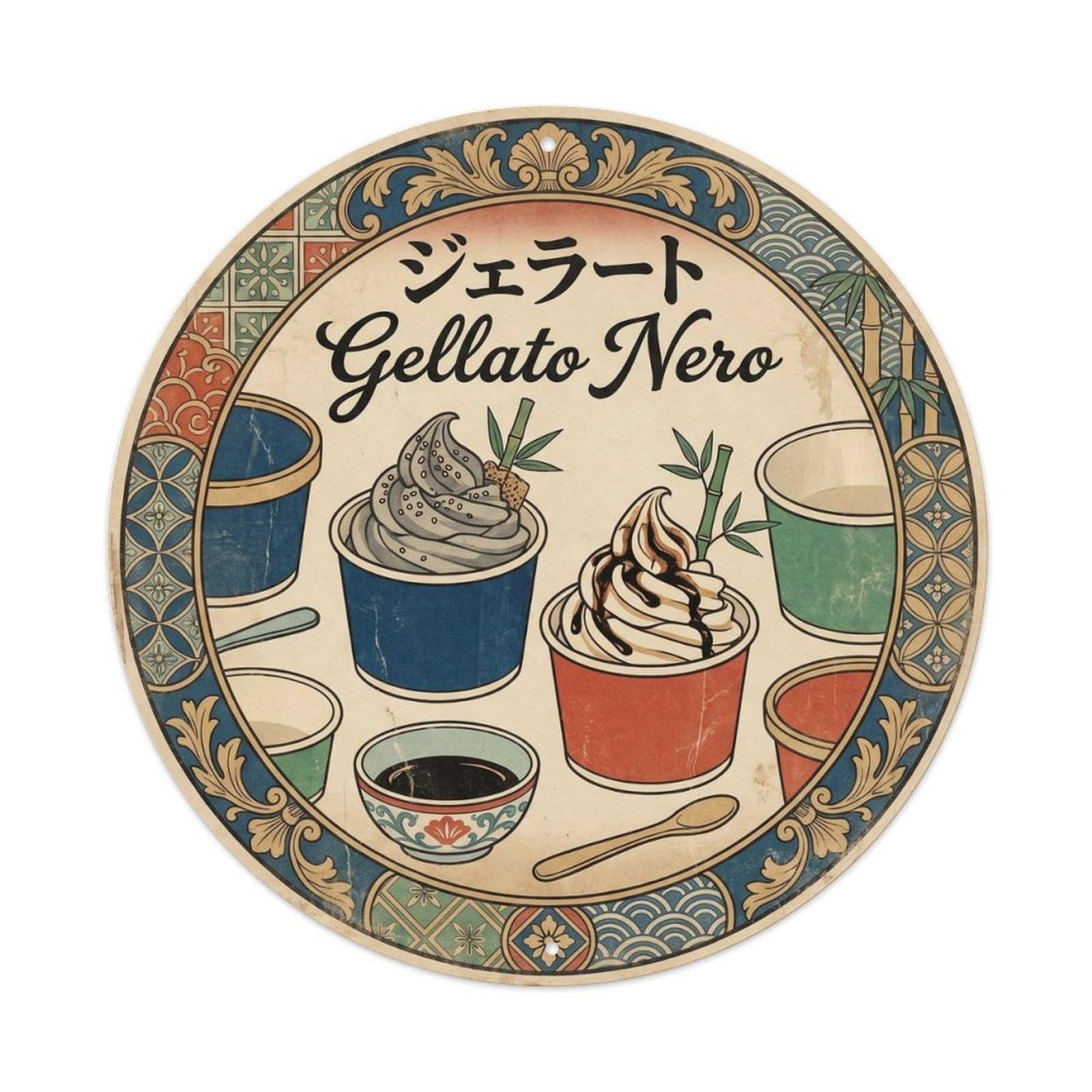 Gelato Dessert Woodblock Sweet Shop Culture Metal Tin Sign