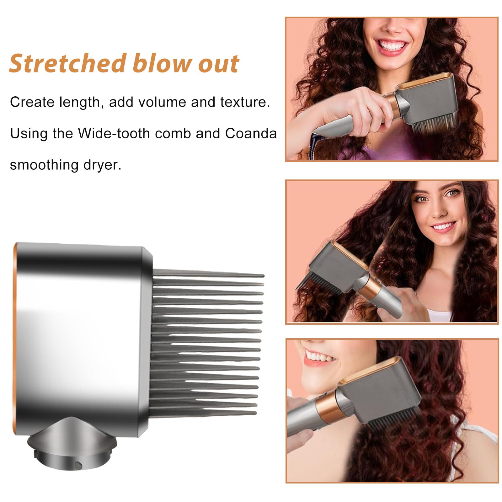 Boquilla de fijación de peine de dientes anchos para Dyson Airwrap Styler HS01 HS05, cepillo secador de prepeinado para cabello rizado y rizado, accesorios para peinar el cabello, dorado
