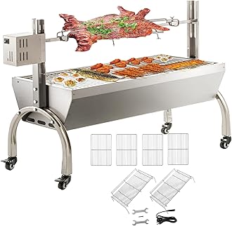 50W Rotisserie Grill Roaster 51 Inch BBQ Outdoor Small Pig Lamb Rotisserie Roaster 132LBS/60KG Stainless Steel Charcoal Spit Rotisserie Roaster Grill Great for Camping Outdoor Barbecue