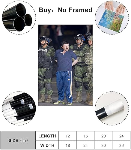 Miniatura 2 de HYQHYX Home Comforts - Póster de El Chapo Guzmán Sinaloa Cartel de drogas arrestado por drogas, pinturas artísticas sobre lienzo para decoración de