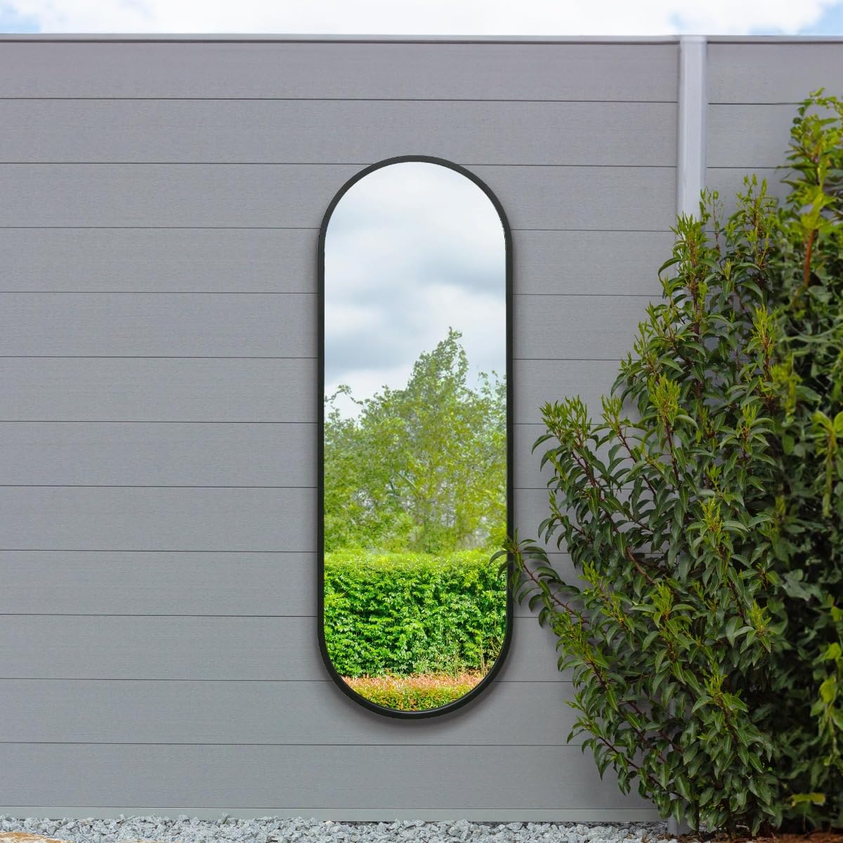 Mirroroutlet Unisex Black Metal Framed Double Arched Garden Wall Mirror (160 X 55Cm) | : Size 1 Pack