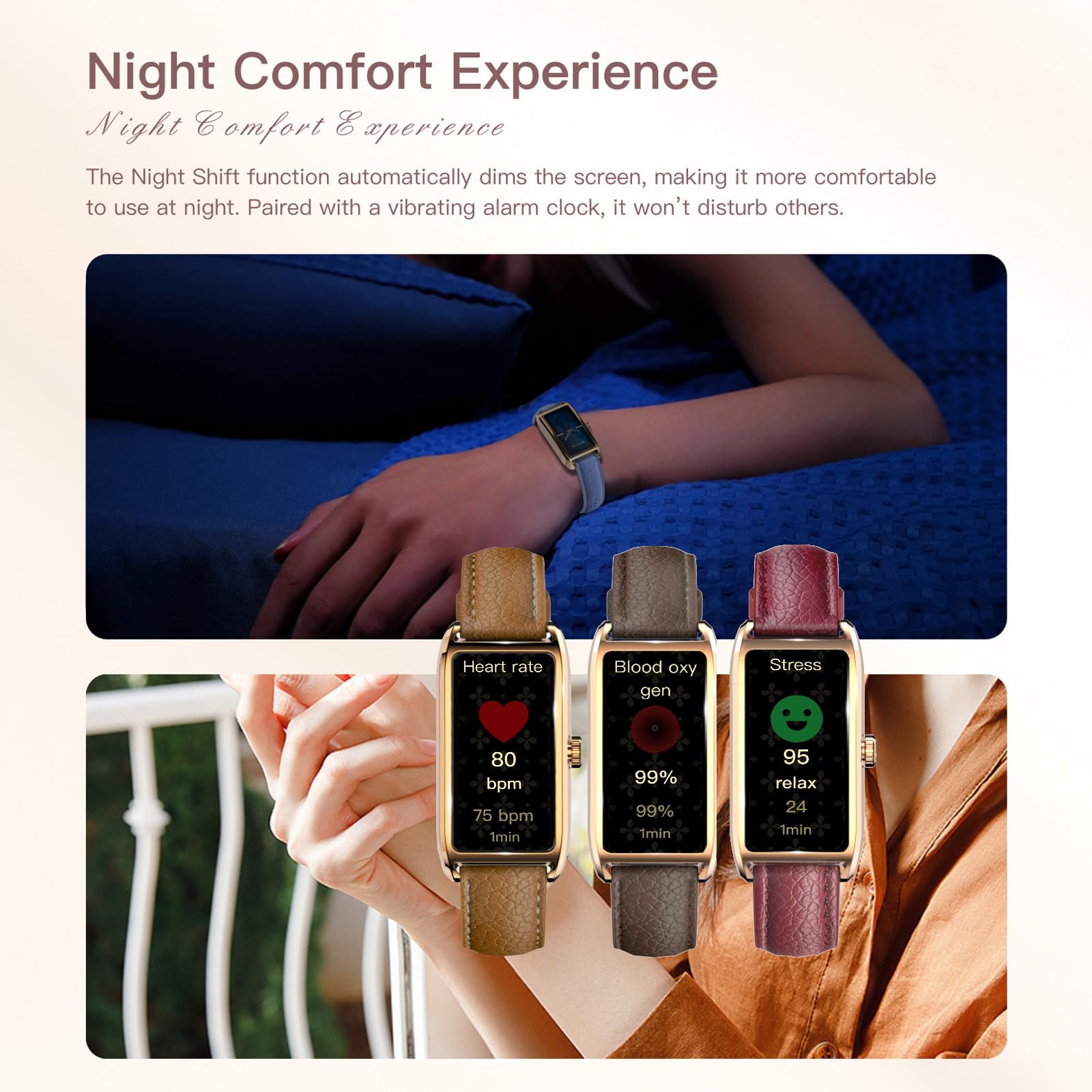 Smartwatch Damen Elegant Dünn Fitnesstracker Eckig Damenuhr 1.13" AMOLED Fitnessuhr Frauen Herzfrequenzmesser Schrittzähler Schlafanalyse Menstruationszyklus Pulsuhr Gold IP68 Wasserdicht Sportuhr