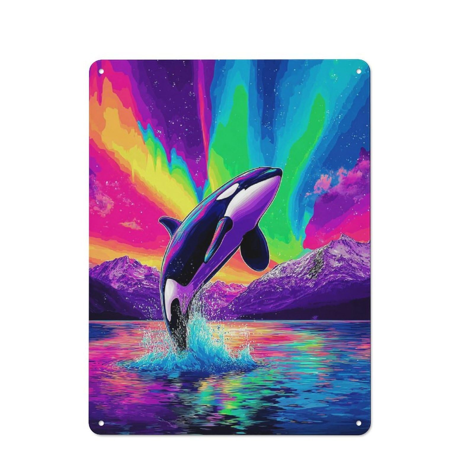 Junmoney Orca Leaping In Rainbow Waters -1 Vintage Metal Sign 40X30cm For Dining Room Or Kitchen, Suited To Home Decor Collectors