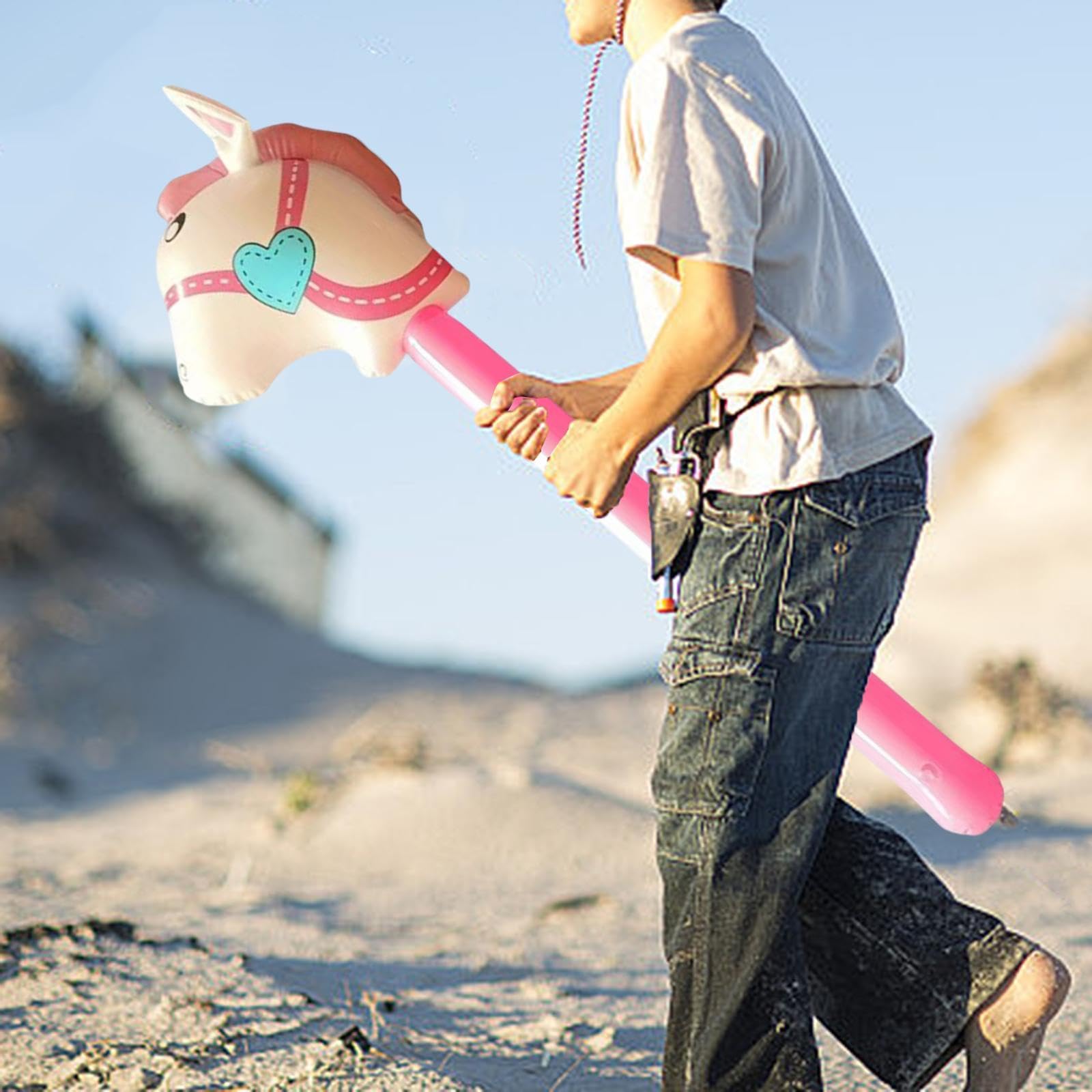 Fancyes Horsehead Stick Toy Blowing up Stick Toy Lightweight Cartoon Funny Kids Riding Stick Gift for Kids Birthday Children 3 Years+, Pink