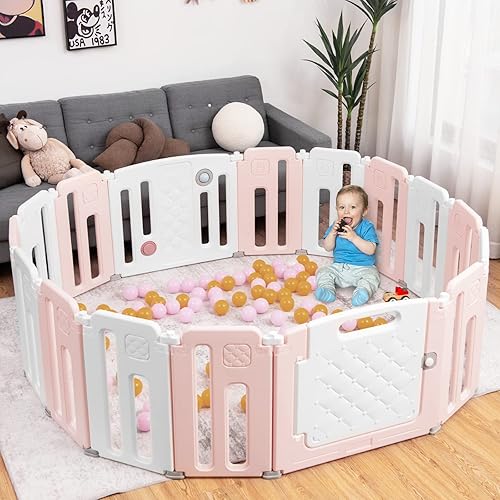 Miniatura 4 de Costzon Corralito para bebés, 16 paneles extra grande para bebés y niños pequeños, centro de juegos de actividades plegable con puerta de seguridad,
