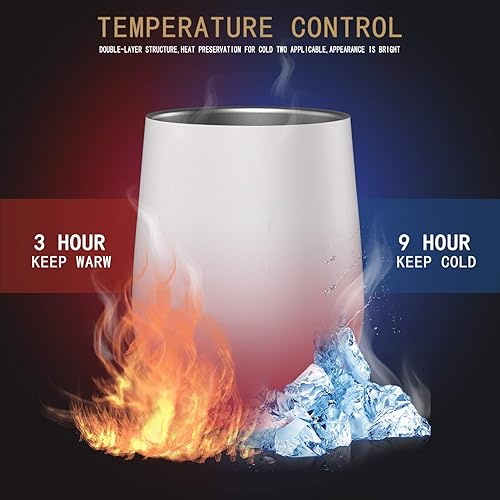 Miniatura 4 de Vasos de vino aislados con tapa, vasos de vino de acero inoxidable de 12 onzas sin tallo, vaso de viaje de doble pared para café, bebidas, champán,