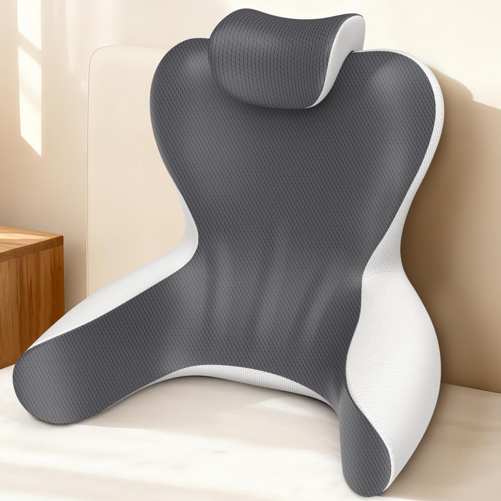 Photo 1 of Reading Pillow for Sitting in Bed, 22”H Back Pillow for Sitting Up,Lumbar Rest & Neck Support Bed Pillows,Backrest Bed Chair with Arms for Reclining,Gaming,Resting,Watching TV in Couch or Floor