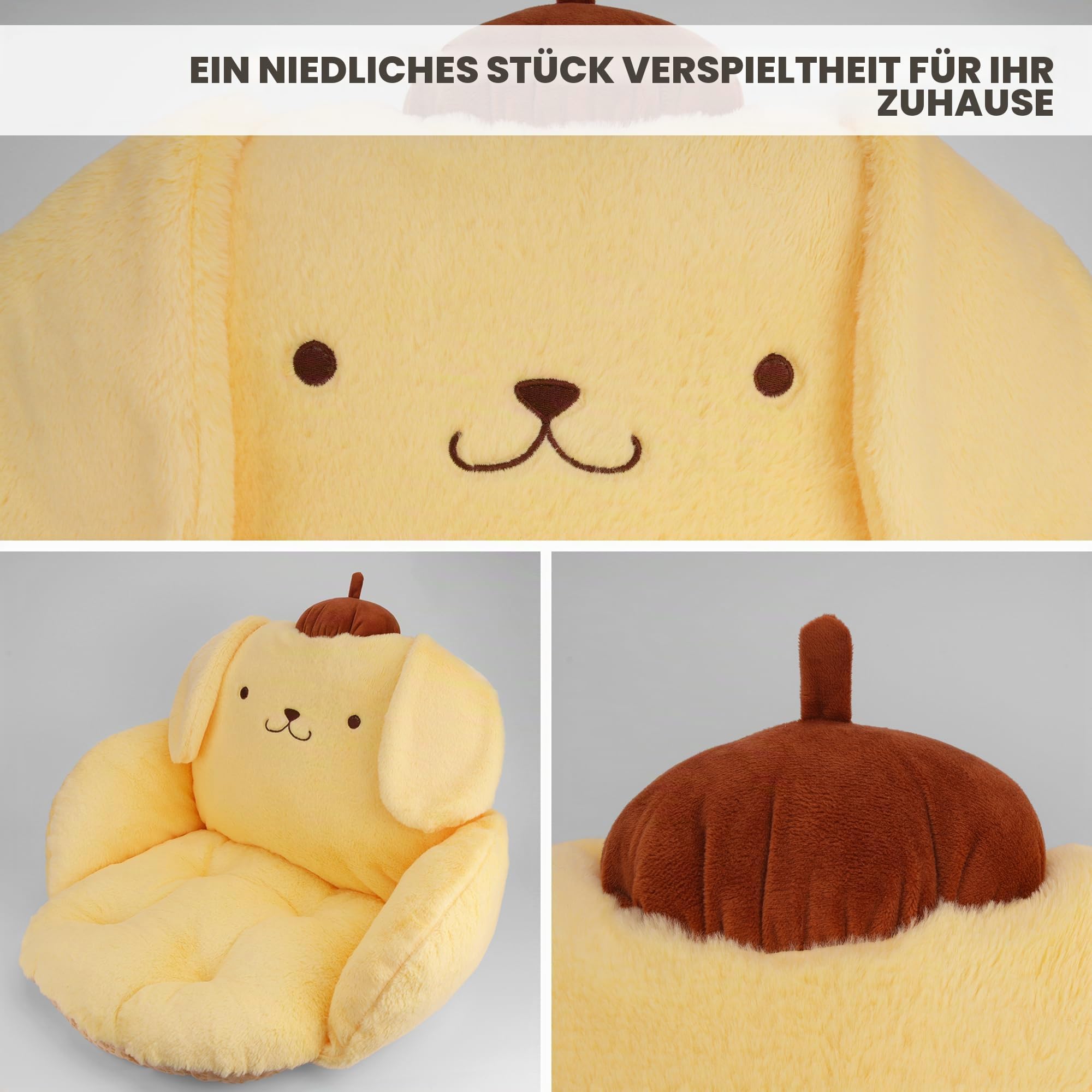 Juju Gelbes Kawaii-Plüschkissen, Bequeme Stuhlkissen, Kawaii-Raumdekoration, Sitzkissen für Schreibtischstuhlkissen, Bodenkissen, Spielzimmer-Dekoration, Gaming-Schreibtischzubehör, Bodenkissen (POM)