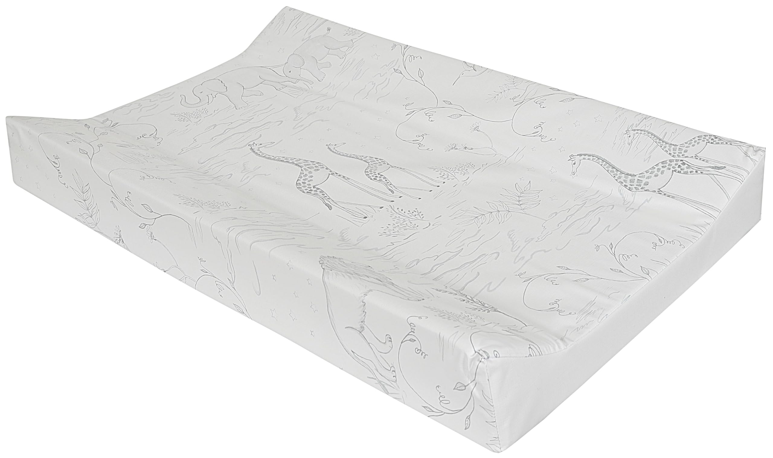 Babycurls Deluxe Anti-Roll PVC Wedge Nappy Baby Changing Mat with Curved Sides and Raised Edges for Babies from Birth Upwards Wipe Clean and Waterproof 69 x 45 x 8cm (Safari Sketches)