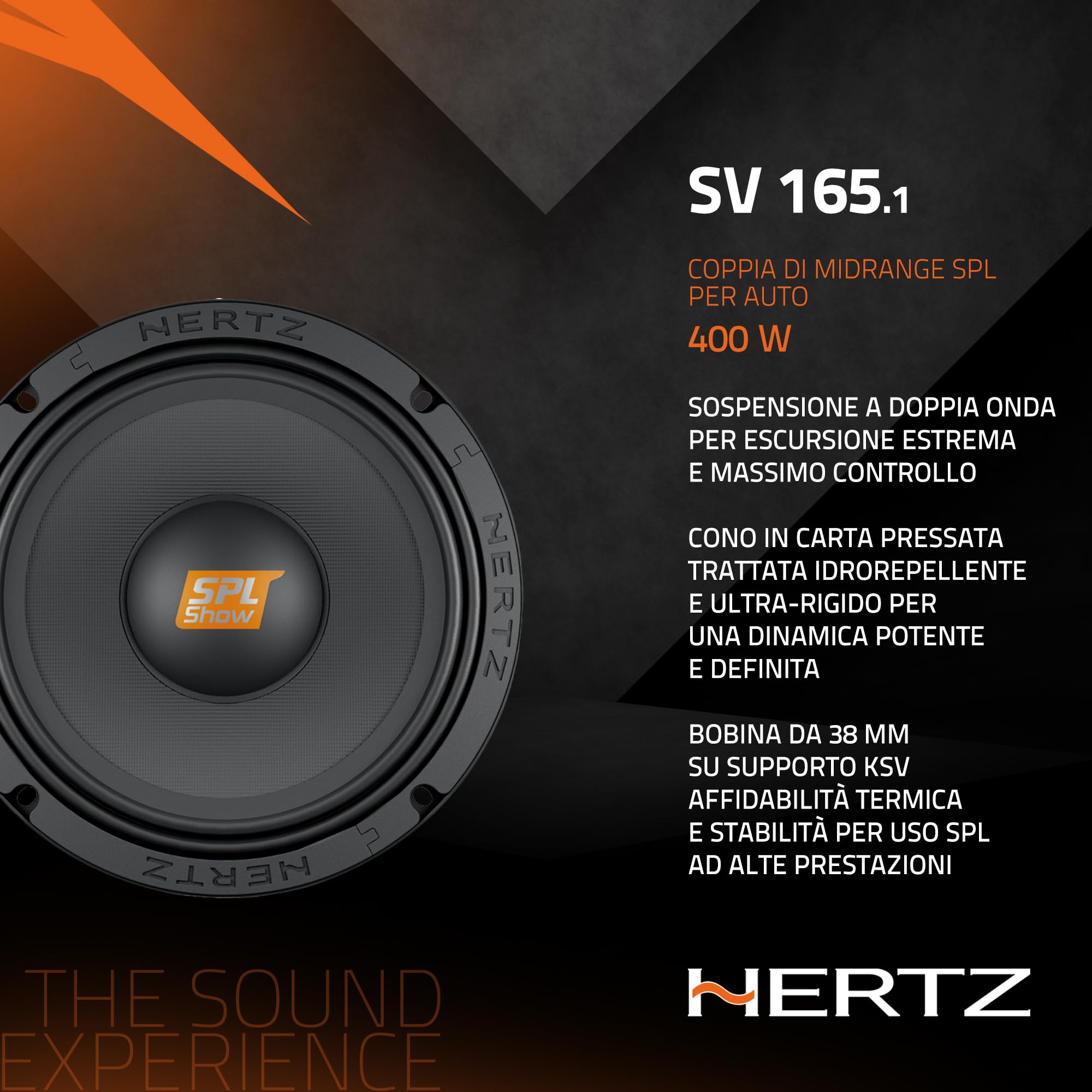 Hertz SV 165.1 coppia woofer 165mm, 400W | carta pressata, 6,5 pollici, 200W RMS, 4 Ohm, magnete in ferrite, 97 dB, 100-10000 Hz, profondità 66mm, Xmax 1,2mm