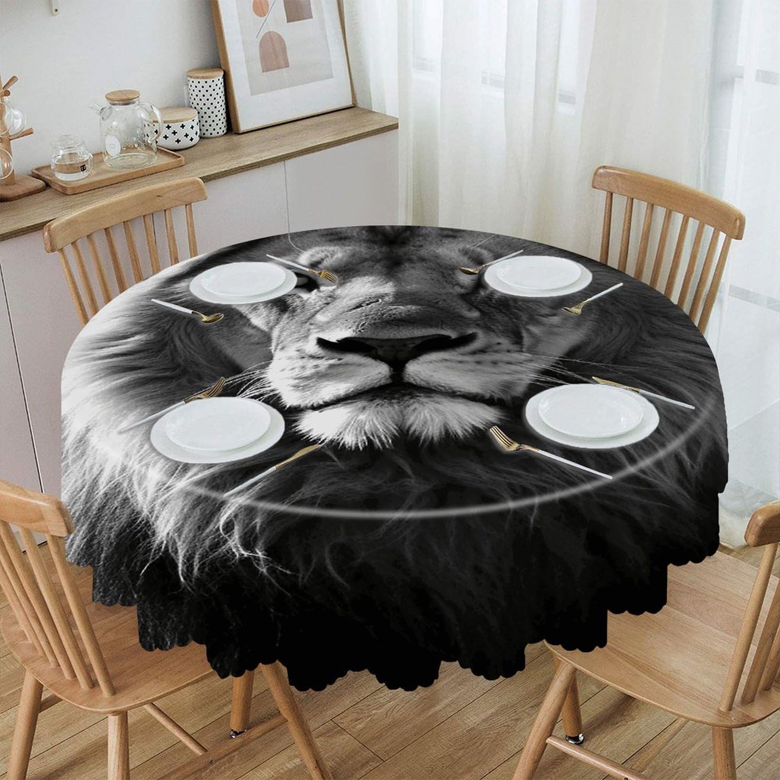 VstaDank 60 Inch Round African Lion Black and White Tablecloth Polyester Waterproof Wrinkle Free Table Cloth Spillproof Washable Table Cover Colorful Tablecover Decor for Home Kitchen Dining Party