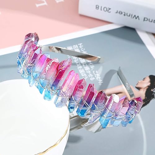 Miniatura 5 de Diadema de cuarzo de cristal crudo, corona de sirena con diamantes de imitación, diadema para mujer, novia, boda, fiestas, aro para el pelo