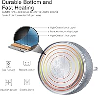 Vista 3 de Creative Home - Tetera silbante de acero inoxidable de 2.5 cuartos de galón con fondo de aluminio capsulado para agua caliente de ebullición rápida