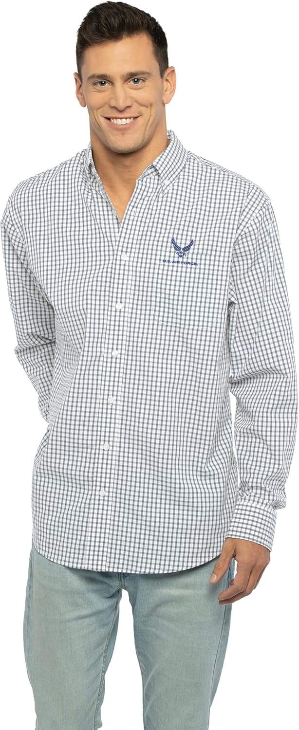 Vantage Apparel US Air Force Easy-Care Long Sleeve Gingham Check Button Down Shirt