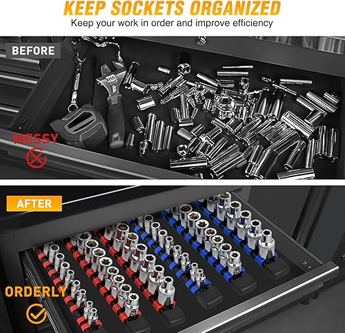 Vista 91 de GOOACC Organizador magnético de enchufes de 1/4 de pulgada, 2 piezas de soporte métrico SAE, bandeja organizadora de enchufes de 1/4 de pulgada