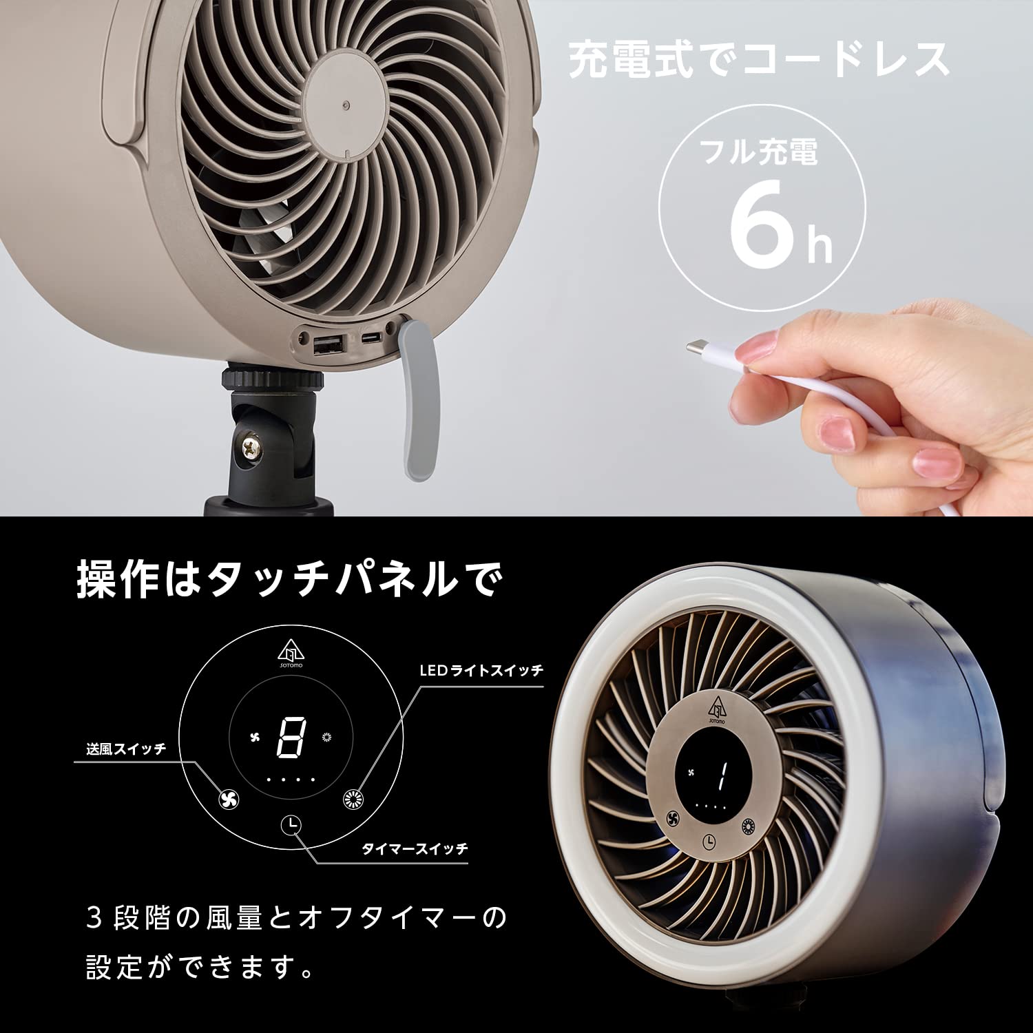 Amazon.co.jp: APIX SOTOMO ポータブルサーキュレーター LEDライト USB
