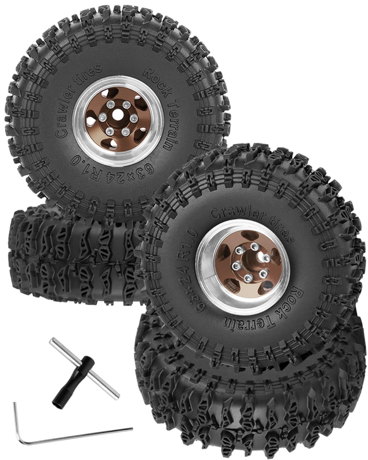 BRCatWPark RC 1.0" Beadlock Wheels and Tires for 1/18 TRX4M,1/24 SCX24 RC Crawler Car,4PCS Alloy Aluminium 1.0 Beadlock Rims Tires Wheels Rims,Bronze