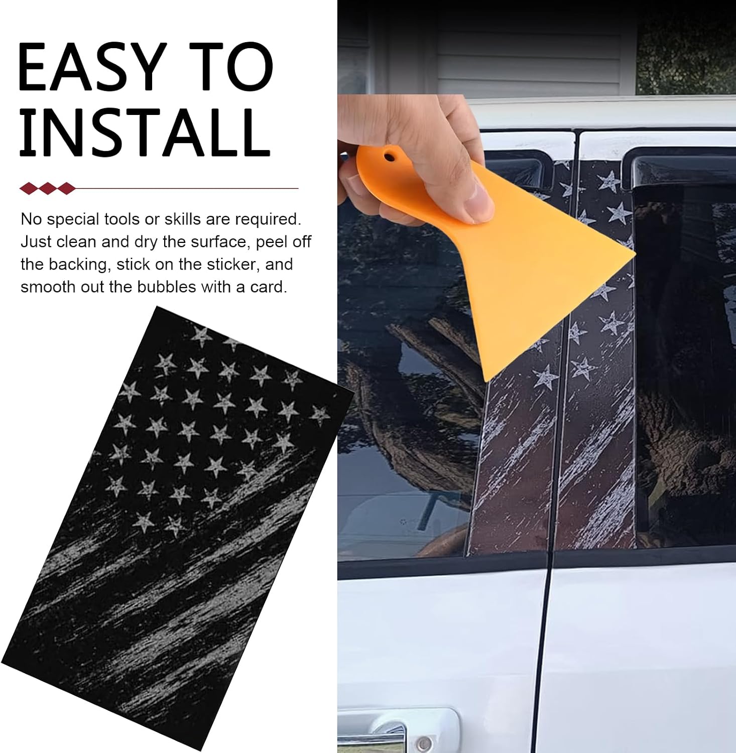 B Pillar Sticker for Car, Aged American Flag Side Door Window Pillar Decals for Driver + Co-pilot, Waterproof Self-adhesive Personalized Decoration for Caes (Black #Style-A) image 5