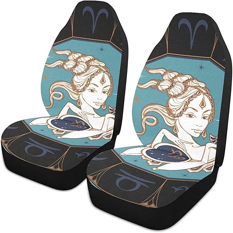 Zodiac-sign-capricorn Front Car Seat Covers Set of 1, Bucket Seats Protector Decor Fit Most Vehicle, Cars, Sedan, Truck, SUV, Van