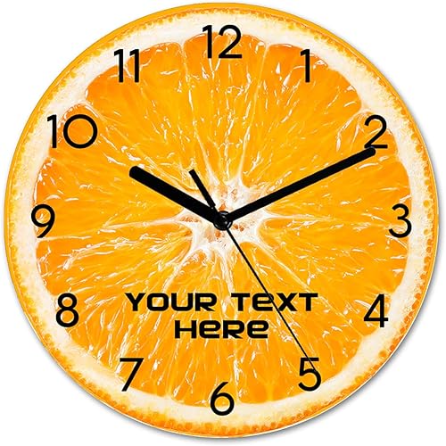 Reloj de pared redondo naranja personalizado, fácil de leer, analógico, rústico, funciona con pilas, silencioso, sin tictac, novedoso para cocina,