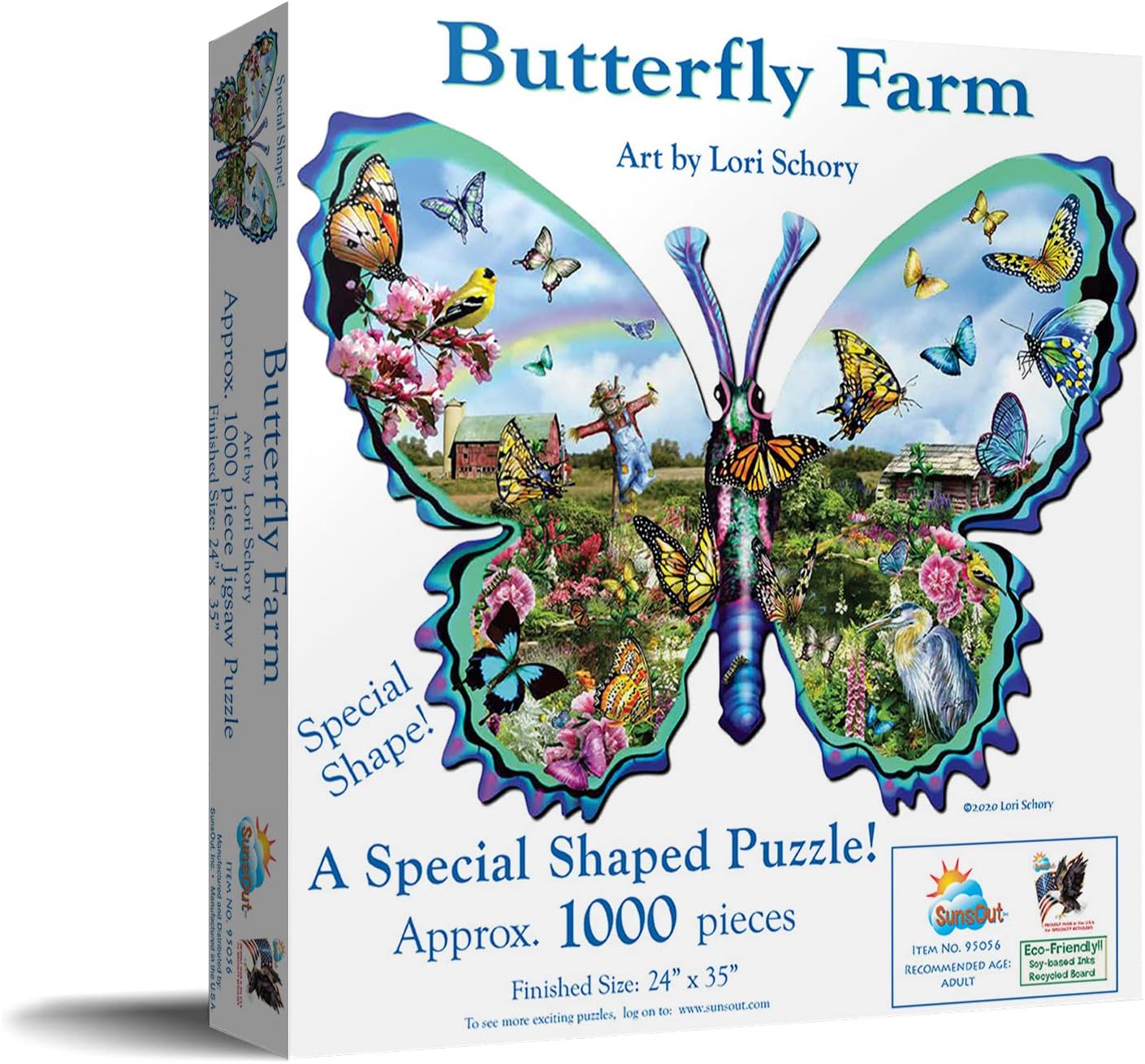 SUNSOUT INC - Butterfly Farm - 1000 pc Special Shape Jigsaw Puzzle by Artist: Lori Schory - Finished Size 24" x 35" - MPN# 95056