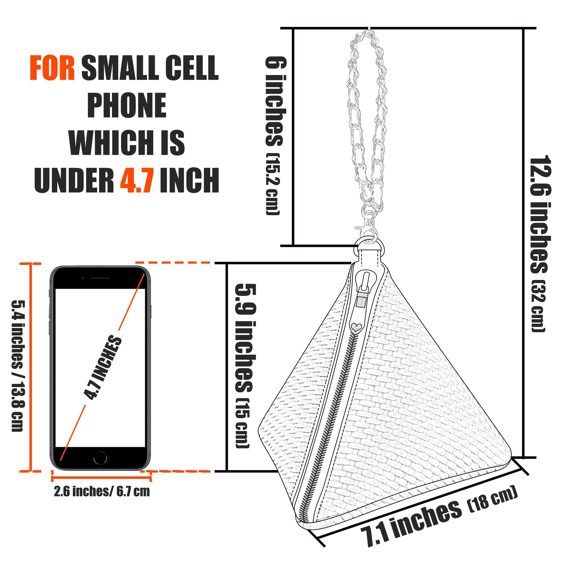 Leather Triangle Wristlet Clutch Purse Handbag - Pyramid Evening Cocktail Pouch Wallet Detachable Strap & Tassel Charm